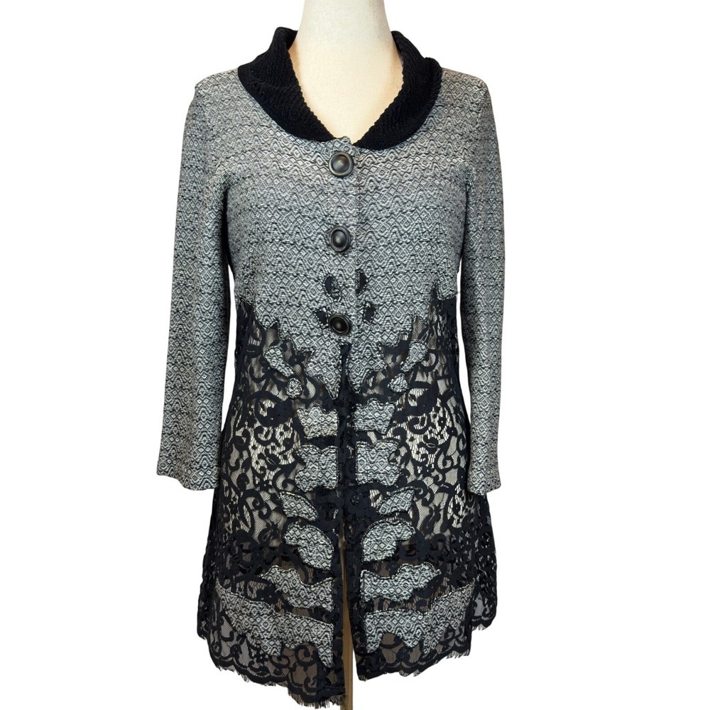 Nic Zoe Knit Lace Cardigan Womens PM Black Gray Whimisgoth Fairy Grunge Witchy